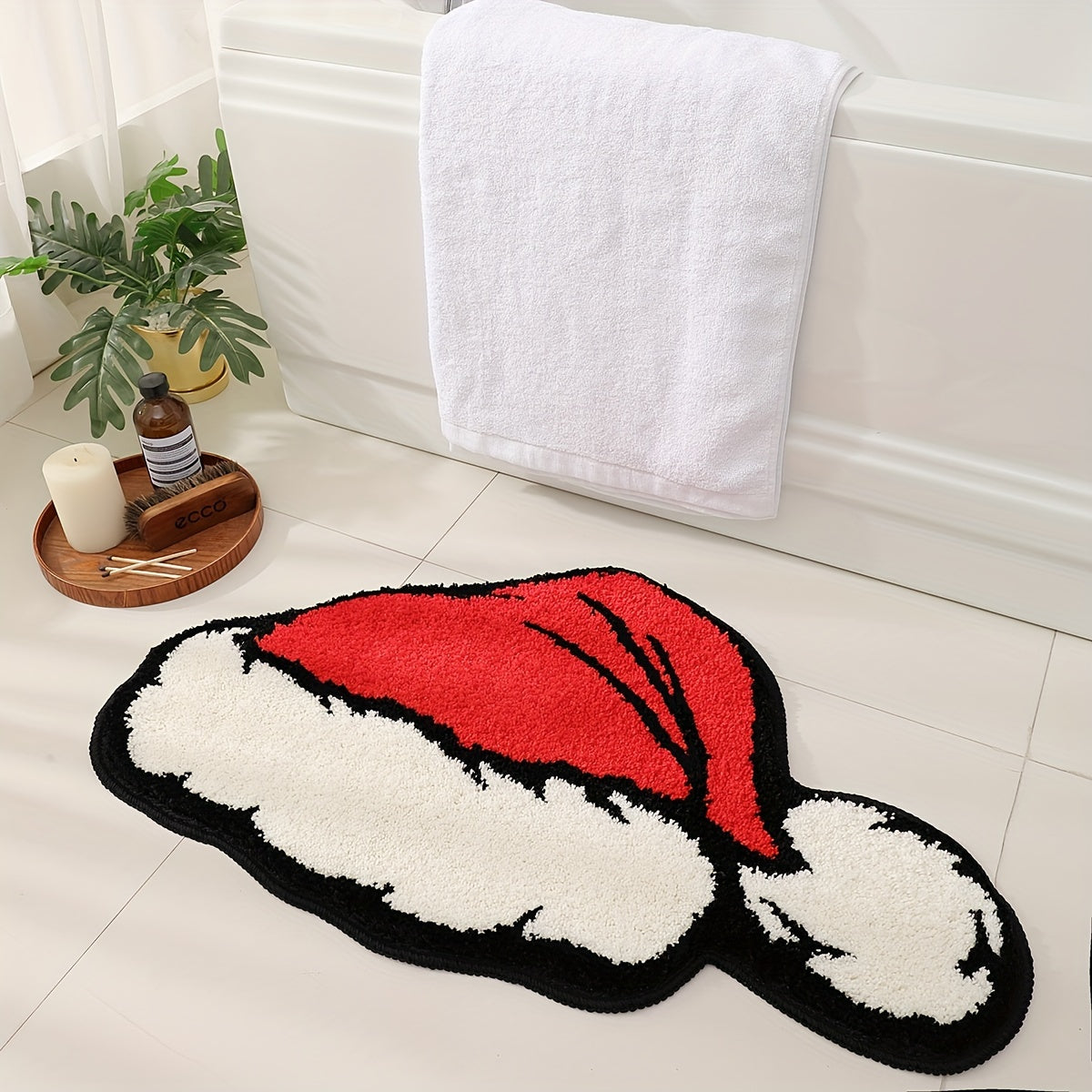 TEMU Christmas Bath Mat, Christmas Bathroom Decor, Red Bathroom Rugs, And Absorbent Microfiber Cute Holiday Decorative Bath Rugs Non-slip Machine