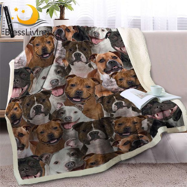 Blessliving Staffordshire Terrier Throw 3D Bulldog Sherpa Fleece Blanket Dog Collection Animal Plush Sheet Thin Quilt