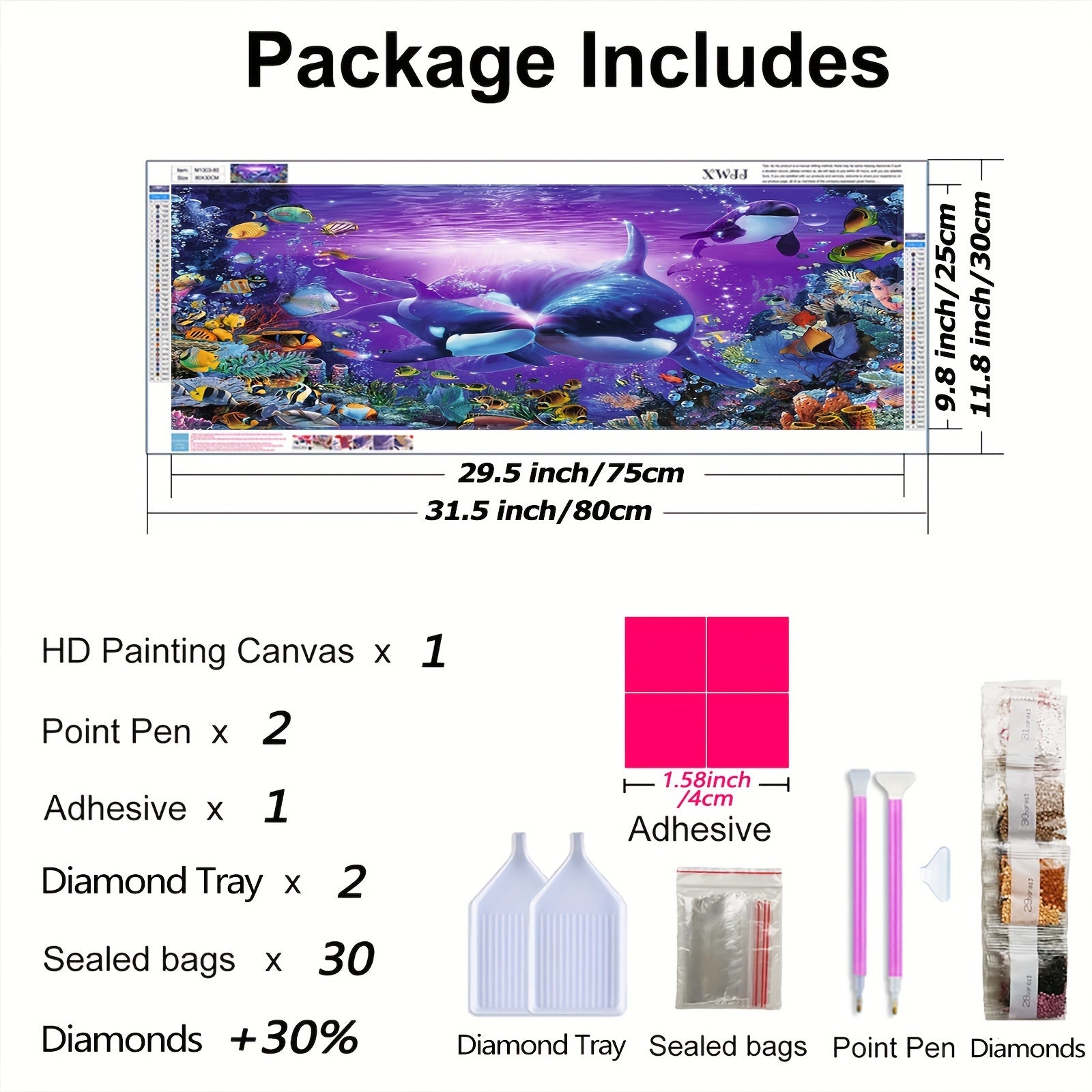 TEMU Diamond Painting Kits For Adults Whale Embroidery Full Round Drill Large Size Diamond Arts Crystal Gem Painting Craft For Home Wall Decor