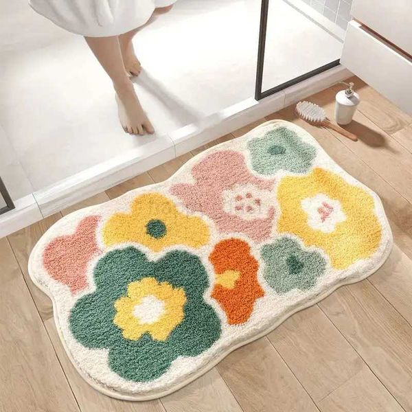 40*60cm Cute Flower 1pc Bathroom Rug Machine Washable Bathroom Floor Mat Extra zoft Absorbent Non-zlip Bath RugCL240711