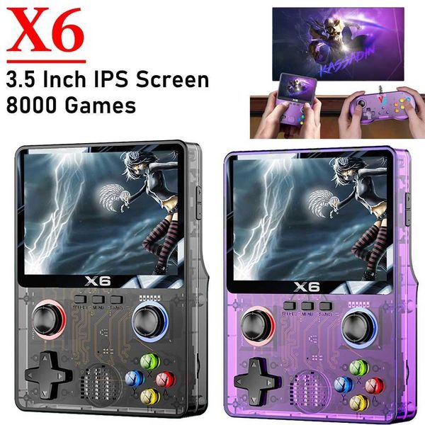 X6 Portable Video Game Console 2000mAh 3.5 Inch IPS Sn 8000 Games Built in 11 Emators port Double Player Children Gifts Z241219