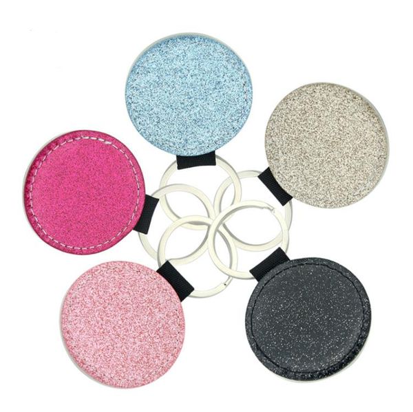 Party Favor PU Leather Sublimation Keychain Home Blanks Heat Transfer Round Shape Glitter Backside Keyring DIY Gift SN598