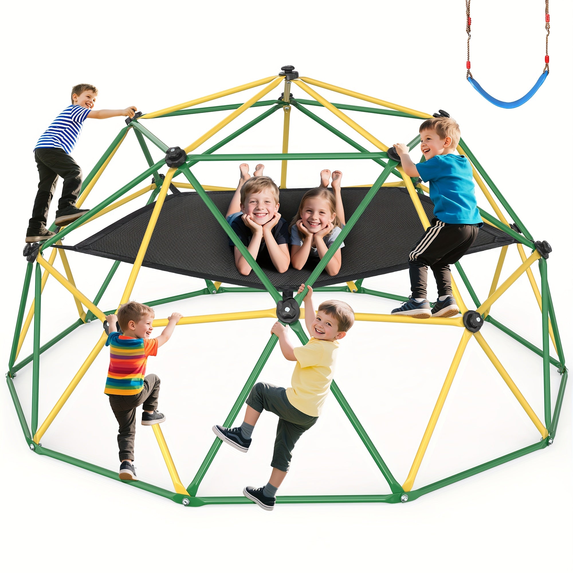TEMU 10ft Climbing Dome, Kids With Swing And Hammock, Outdoor For Kids Ages 3 To 10, Supports 1000lbs Kids' Toys, Rustproof And Easy To Assemble,