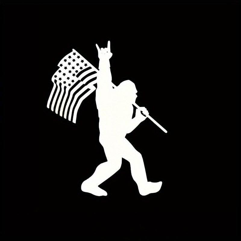 TEMU Sasquatch Rockstar American Flag Vinyl Decal - Patriotic Humorous Cartoon Design, Self-adhesive Sticker For Cars, Trucks, Motorcycles, Helmets,