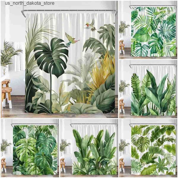Shower Curtains Tropical Leaf Monster Shower Curtains Jungle Forest Green Leaf Plants Green Bathroom Decoration Nordic Modern Bathroom Curta