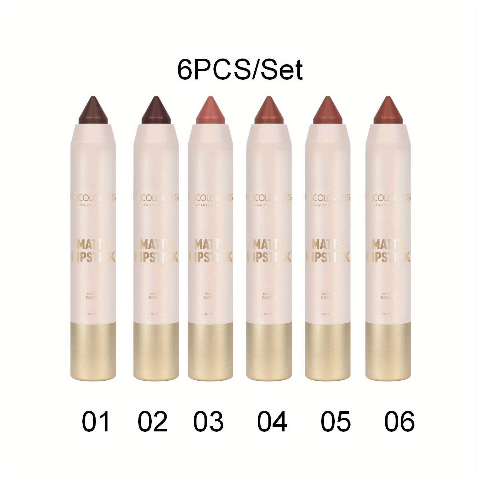 TEMU 6pcs- Set Long-lasting Matte Brown Lipstick, Universal , Easy Application, , Moisturizing Paste Form