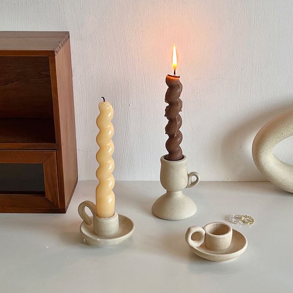Candle Holders Ceramic Glasses Candle Holders Mold Year Aesthetic Candlestick Holder Accessories Candelabros Para Velas Home Decor T50ZT 230