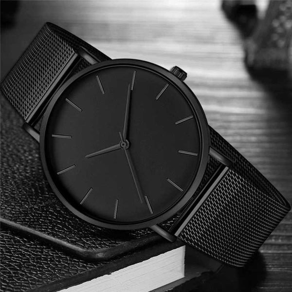 Full Black Minimalist Stainless Steel Watch Fashion Quartz Mesh Clock Males Wristwatches Exquisite Relojes Masculino Relogio Z250207