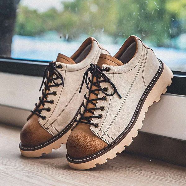 Camurna casual de couro Camurça de camurça genuína 2023 British Style Lace-up Shoes de renda ao ar livre Shoer de tornozelo