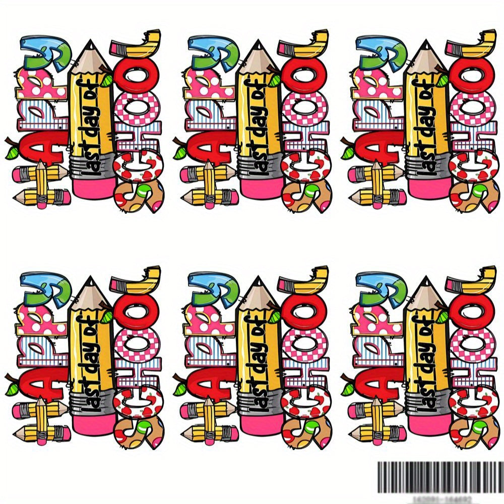 TEMU 6pcs Back-to-school Iron-on Transfer Stickers - Diy Heat Press Decals For T-shirts, Bags & Luggage | Cute & Fashionable Designs