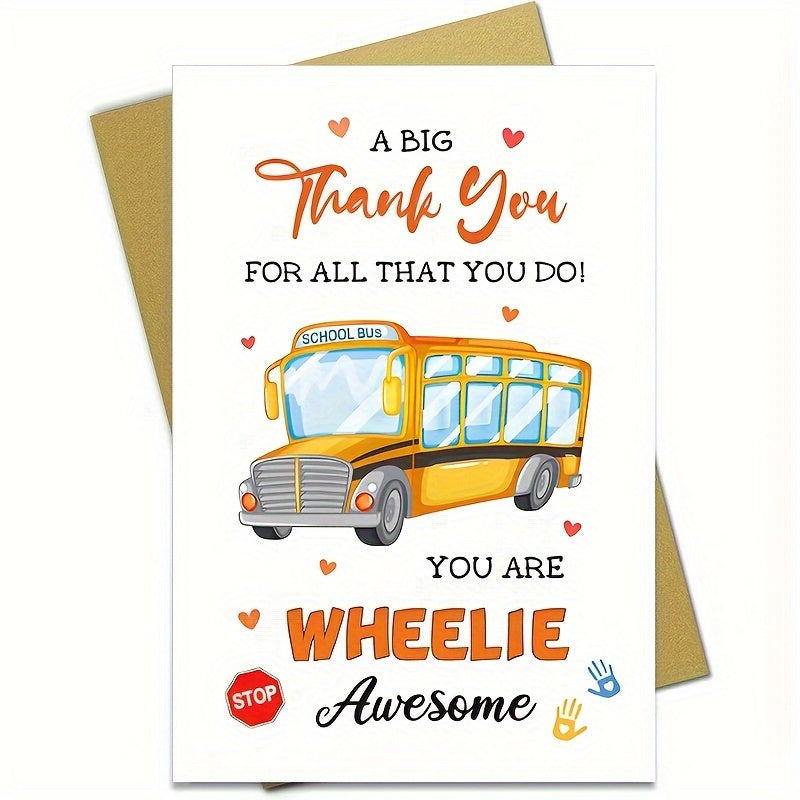 TEMU 1pc Thank You Card Withenvelope - Retirement, End Of Year, Birthday, Appreciation Gift - Yellow School Bus, Message - For Bus Drivers, Teachers,