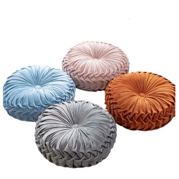 Pleated Round Floor Fashion Veet Cushion Pillow Pouf Soft Comfortable Throw Home Sofa Decor Diameter 38cm