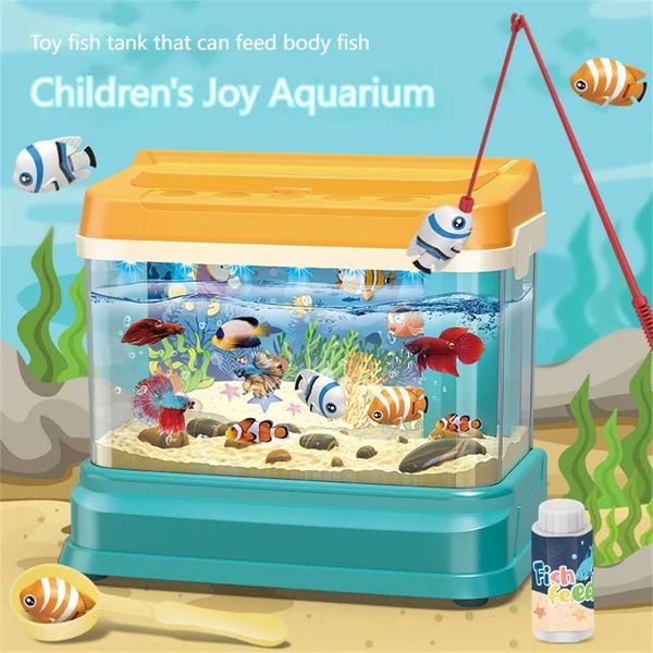 Children pretend to play electronic fishing underwater mini aquarium simulates magnetic fishing educational toy set W250113