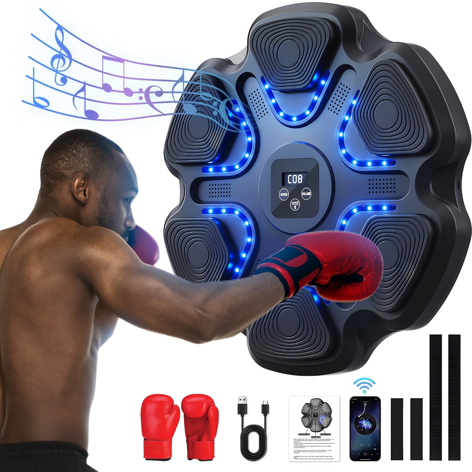 TEMU Lovewe Music Boxing Machine With Boxing Gloves, Workout Equipment, & Gear For Adults, Boxing Machine Wall For Home Workout Boxing Machine