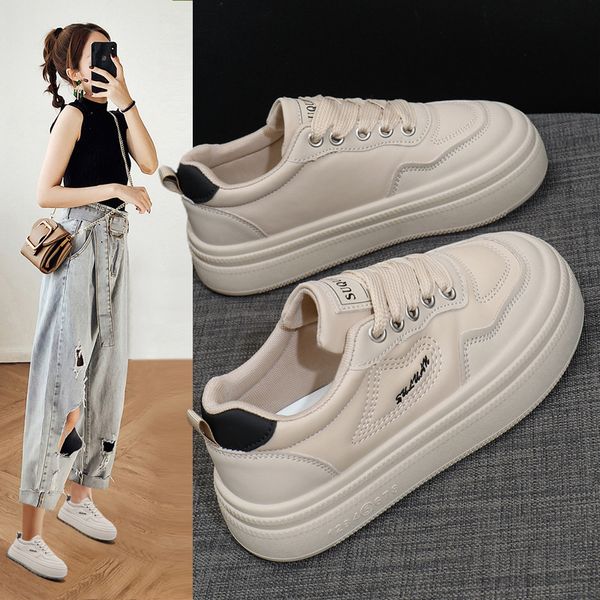 2025 spring new Korean ins breathable white shoes female low-top casual board shoes thick bottom muffin shoes female K3703