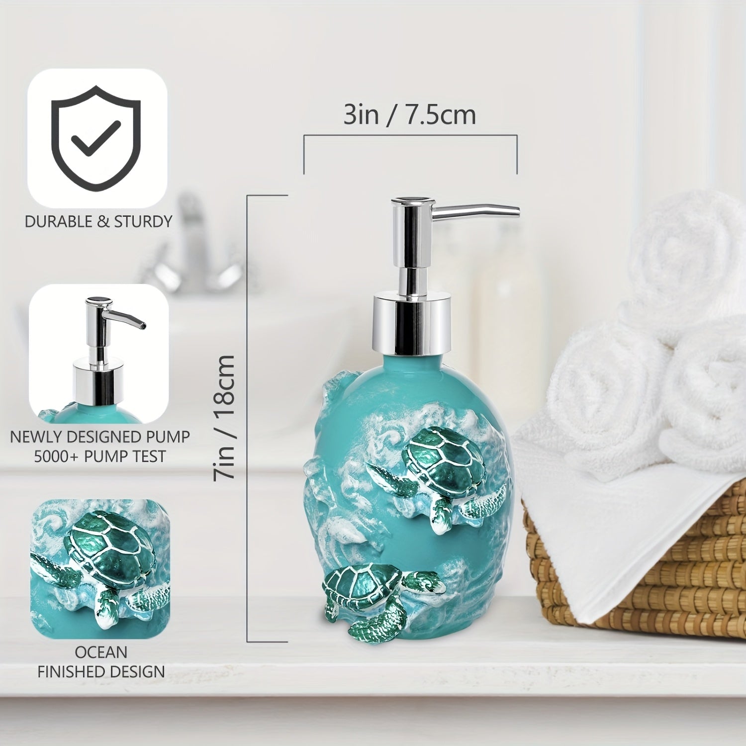 TEMU 1-pack Sea Turtle Dish Soap Dispenser For Kitchen Sink, Hand Soap Dispenser For Bathroom, Soap Dispenser With Pump For Coastal Bathroom Decor,