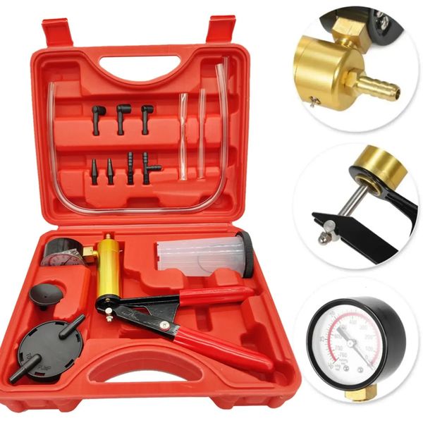 Manual Vacuum Pressure Pump Brake Fluid Drain Kit Vacuum Pistol Pump Tester Kit Portable Durable Aluminum Vacuum Gauge 240115