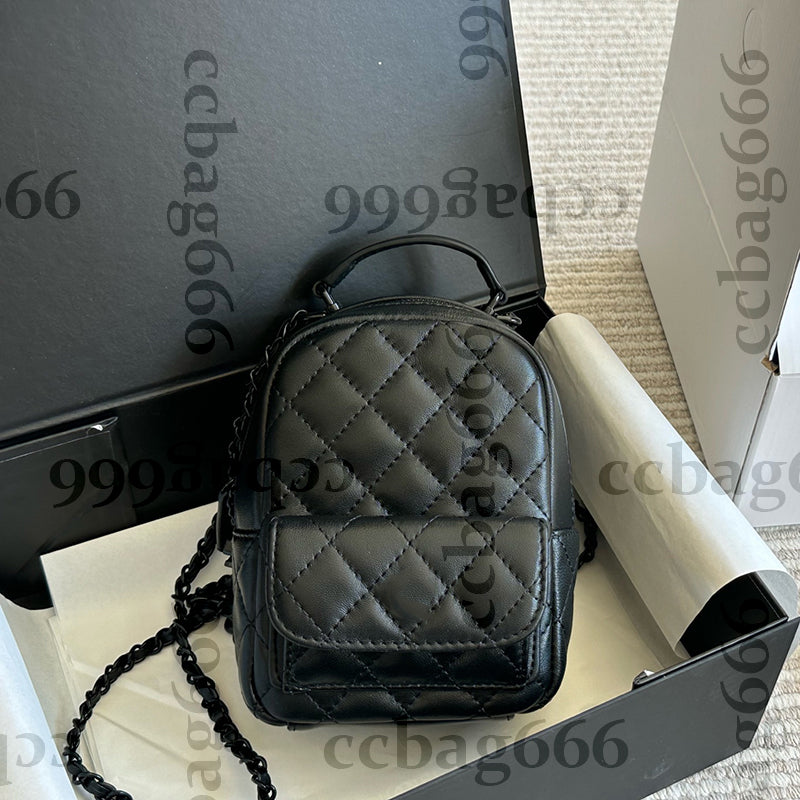 Ladies Designer Mini Lambskin Full Black Backpack Bags Lacquered Metal Matelasse Chain Crossbody Handbags Outdoor Card Holder Travel Holiday Princes