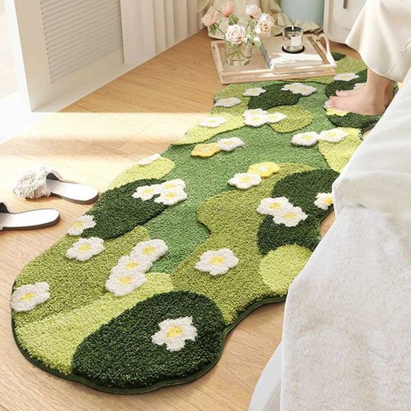 Room Decorative Floor Mat Fluffy Green Forest Irregular Floor Mat Soft Moss Green Carpet Three-Dimensional Flocking Bedroom RugXJ241101