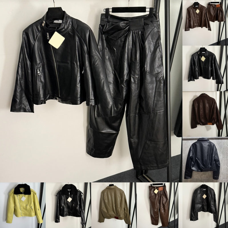 Luxury Pu Leather Jacket Pants Set Women Vintage Cropped Outerwear Elegant High Waist Pants Y2k Style Mini Skirts Autumn Winter Street Chic Jackets