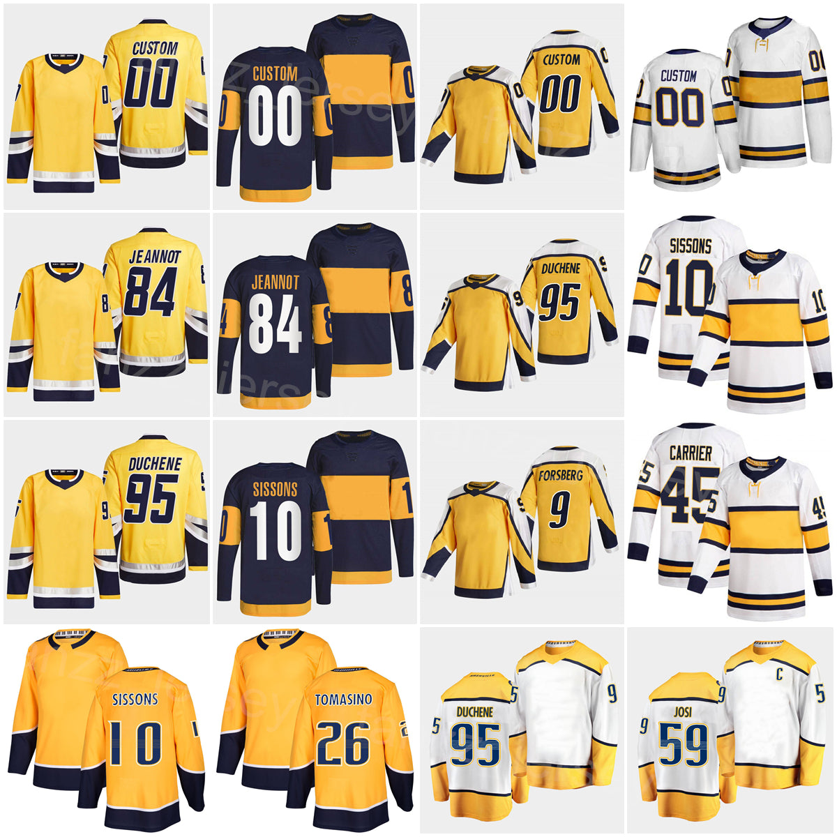 Men Kids Women Hockey 2023 Reverse Retro 9 Filip Forsberg Jerseys 95 Matt Duchene 59 Roman Josi 84 Tanner Jeannot 26 Philip Tomasino Alexandre Carri