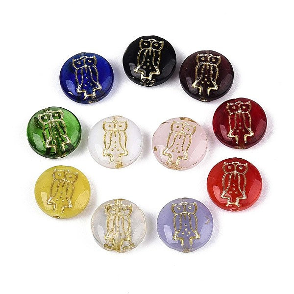 Perles de verre plates et rondes en forme de hibou