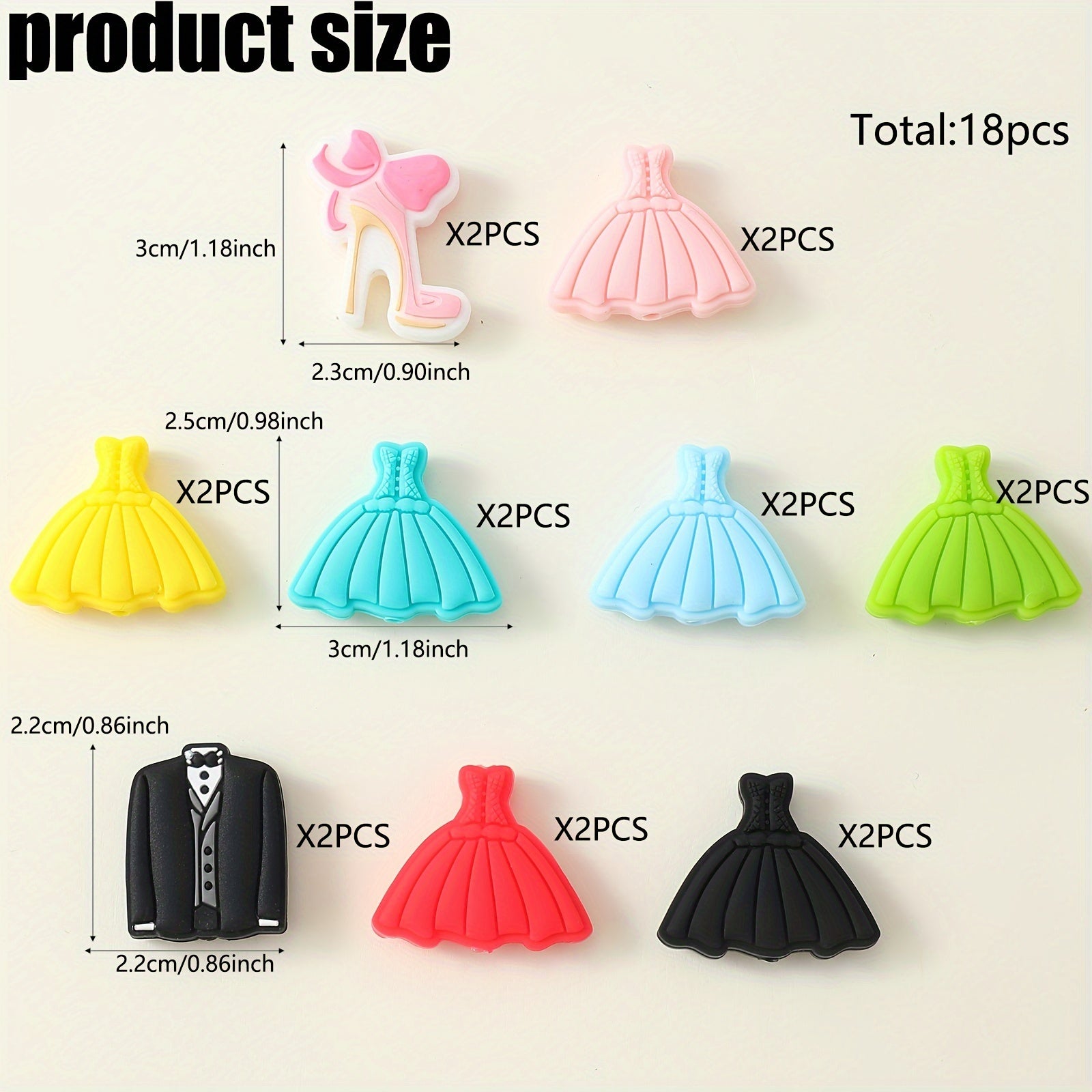 TEMU 18pcs Dress Skirt Theme Silicone Bulk Beads For Jewelry Making Diy Creative Key Bag Chain Character Pens Decors Bracelet Necklace Craft Supplies