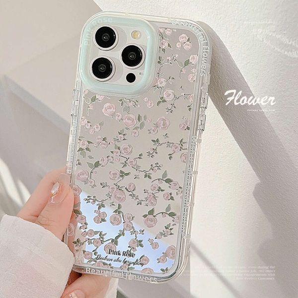 Mint ins Pink Rose Mirror Suitable for 14 Apple 15 Phone Cases iPhone 13 ProMax Korean Style 12-11