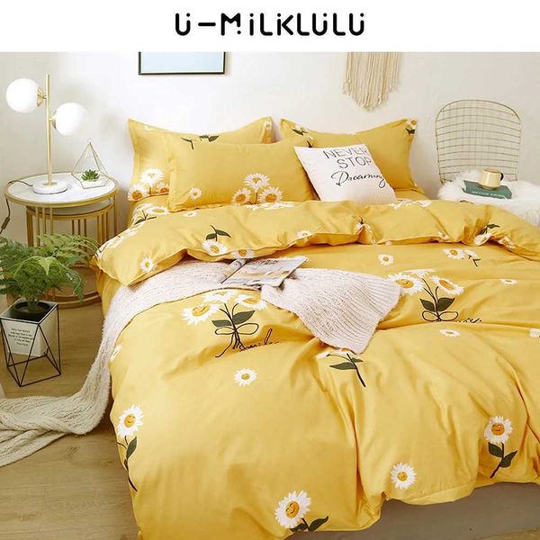 Suower Bedding Set Yellow Sheet Single Double Queen King Size Elastic Duvet Cover case Country Style Bed ComfortersC241207