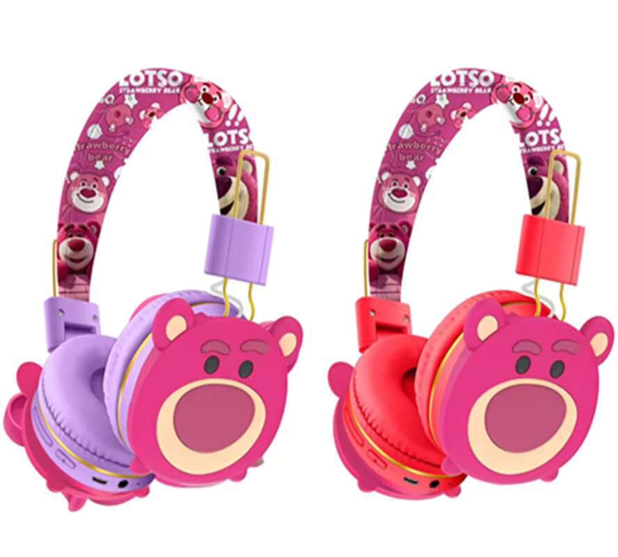 AH-906J Strawberry Bear Children Gifts Cute Headsets with Mic 40MM Drivers Cartoon Wireless Headphone for Kids Girls