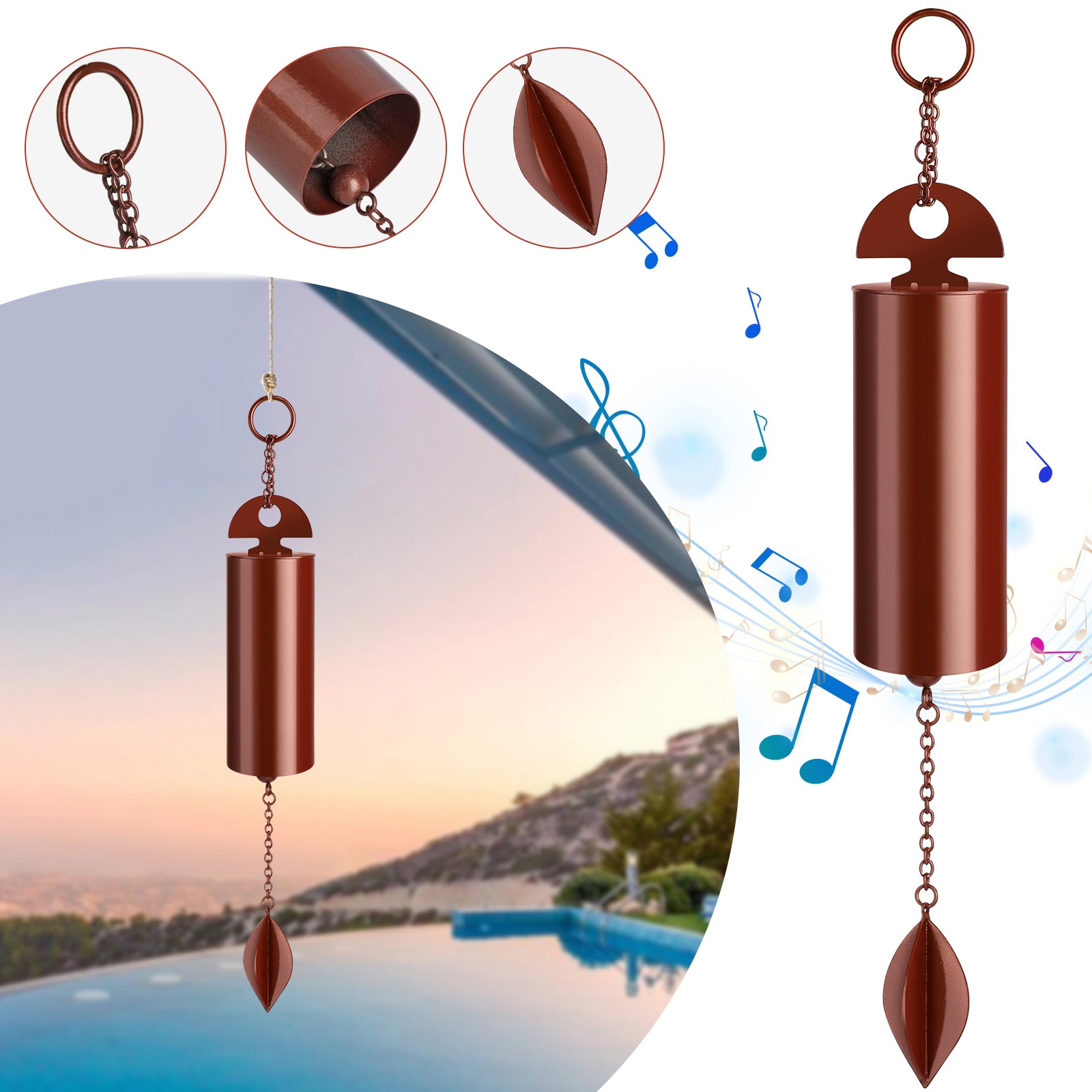 TEMU 9.8inch Outdoor Wind Chime, Retro Metal Wind Bell Pendant, Practical Memorial , For Outdoor Garden Hanging Decor