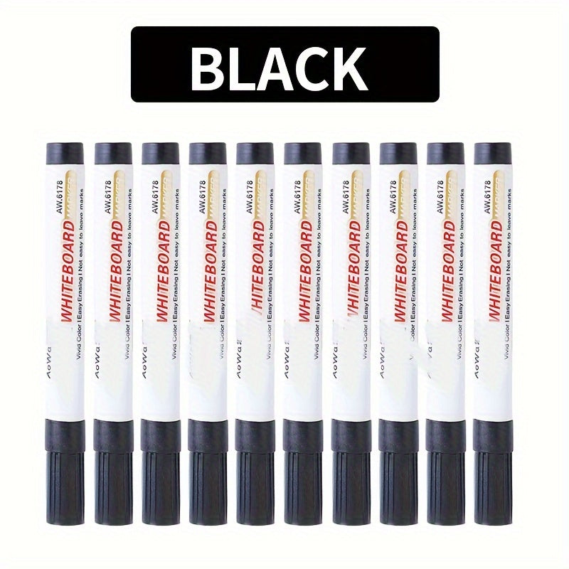 TEMU Whiteboard Markers Set Of 10 - Medium Erase & Wet Erase Markers, Long-lasting, Easy Erase, Teachers And Classrooms - Black, Colors