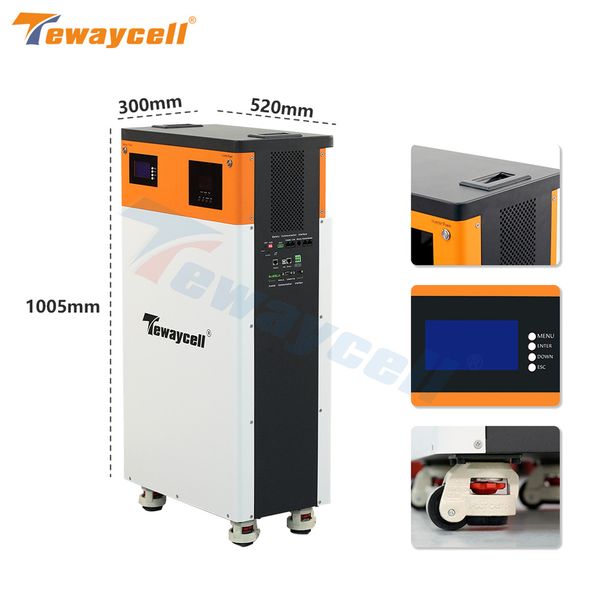 Tewaycell 15KWH 300AH Powerwall LiFePO4 Battery Pack 48V-51.2V All-in-One Lithium iron Phosphate CAN RS485 Monitor Built-in-BMS