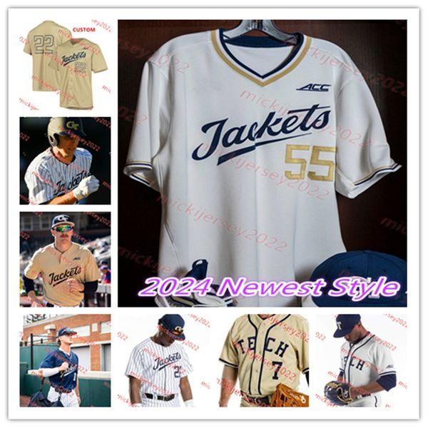 2024 Georgia Tech Yellow Jackets Baseball Jersey Aeden Finateri Sam Crawford Cody Carwile Camron Hill Josiah Siegel Carson Kerce Georgia Tec