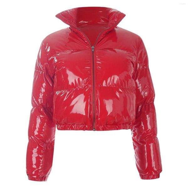 Women&#039;s Jackets Winter Jacket Coats Faux Patent Leather Solid Stand-up Collar Warm Long Sleeve Women Outerwear Zipper Casual Parkas