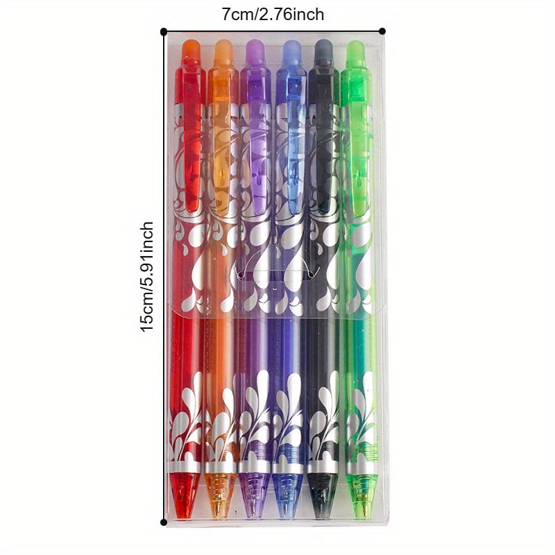TEMU 6-pack Multicolor Erasable Pen Set - 6 Gel Pens With Comfort Oval Body, Premium Student- Teacher Gift For Classroom Notes & Office Work