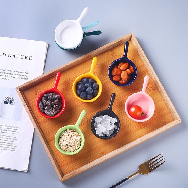 Ceramic Soy Sauce Dish Condiment Olive Oil Dipping Bowl with Handle for Charcuterie Ketchup Appetizer BBQ 1.5 ounce Multi-Color