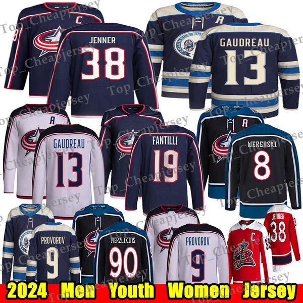 #13 Johnny Gaudreau Boone Jenner columbus Hockey Jersey blue jacket jersey Merzlikins Zach Werenski Ivan Provorov Johnny Gaudreau Sean Kural