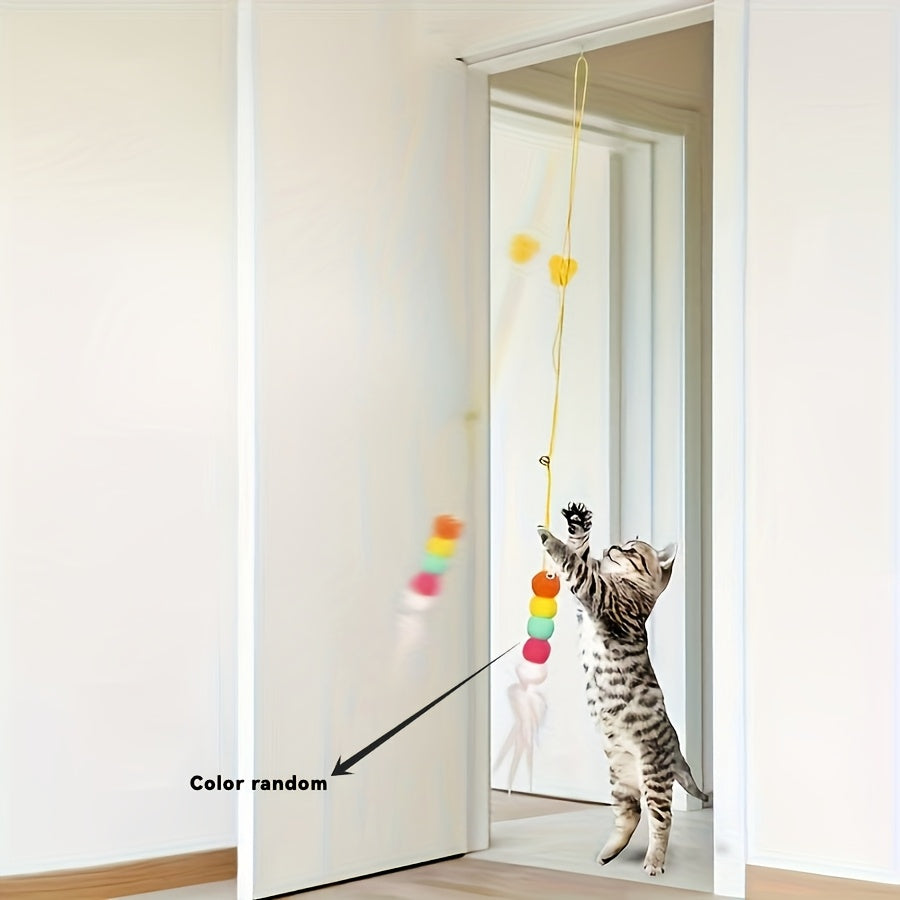 TEMU Self-entertaining Elastic Cat Toy, Artificial Fiber Feather Toy, Bell Teasing Cat Stick, Door Hanging Swing
