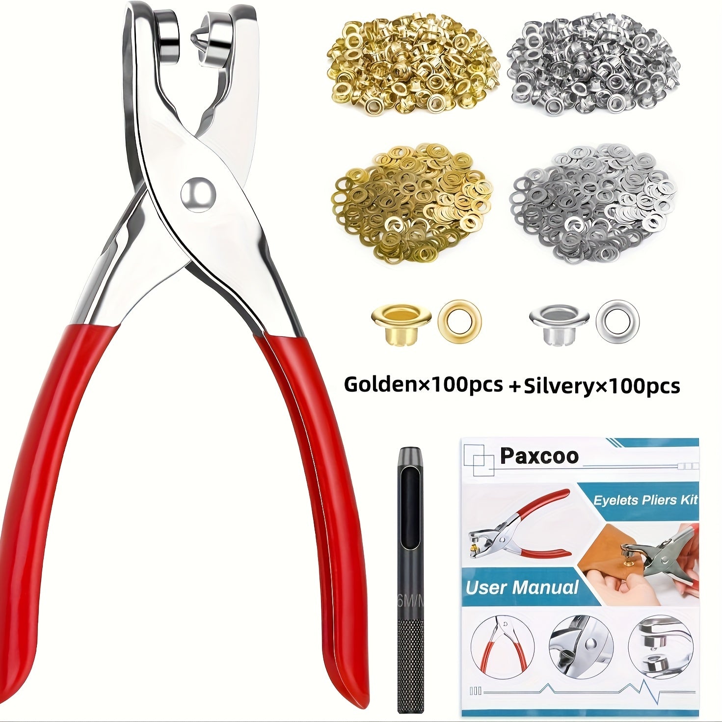 TEMU 200pcs 6mm-0.24in Household Portable Grommet Tool Kit With Handheld Eyelet Pliers-clothing & Shoe Repair, Suitable For Leather, Fabric &