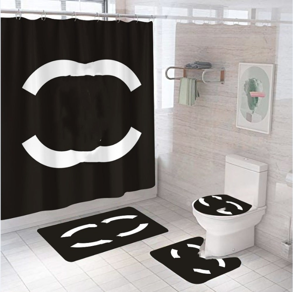 Quatily Modern Letters Printed Shower Curtains Designer Bathroom Floor Mats 4 Piece Set Toilet Seat Covers Bath Curtain Carpet Wholesale