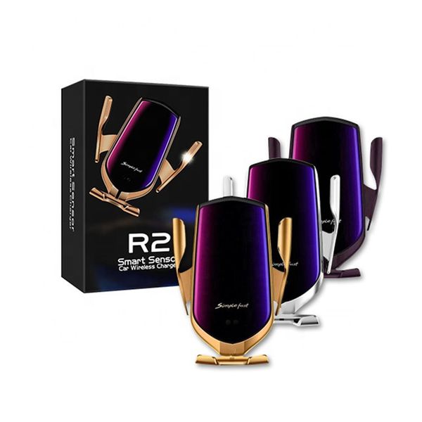 R2 Smart Infrared Sensor Car Chargers wireless charger Auto Clamp Fast Charging PD Qi Phone Holder Mount for iPhone 8 X xr 11 13 14 Samsung