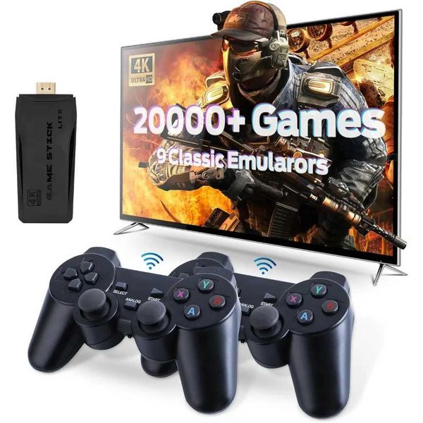 Game machine 4K Game Stick Retro Video Game Console 20000 Games Emuelec 9 Emator TV Stick Gaming hine with Dual Wireless Gamepad Control Z24