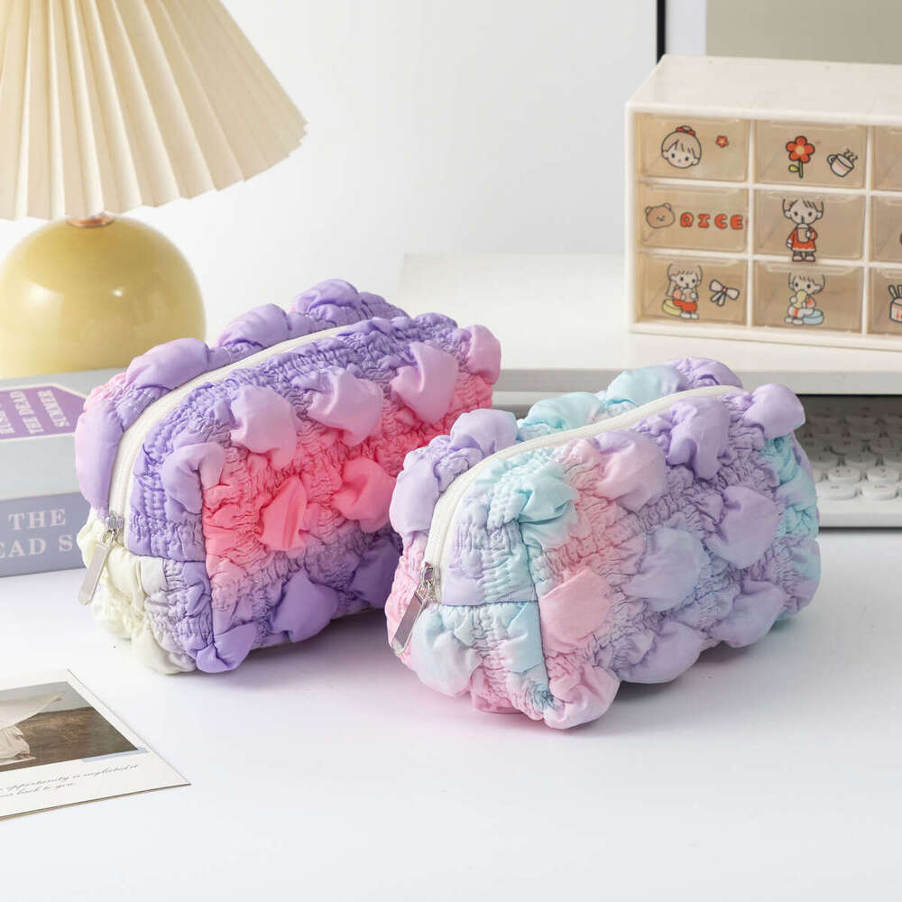 New Bubble Grid Makeup for Women, Handheld, Portable, Square, Waterproof, Cute, Travel, Toilet and Storage Bag