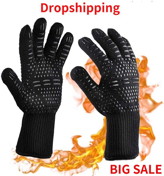 Oven Mitts 1 Pair BBQ Glove 300500 Centigrade Extreme Heat Resistant Silicone Microwave Kitchen Gloves Cooking Grill 230804