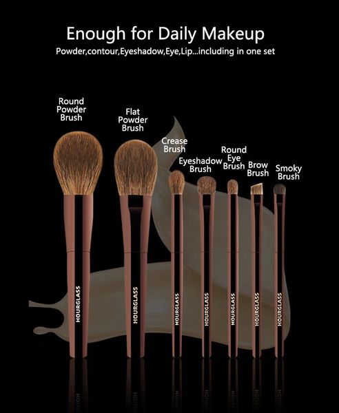 Makeup Brushes 7pcs-set Hourglass Red Fox hair Travel Size Makeup brushes Powder Eyeshadow domed crease Make up brush cosmetic tools with ba