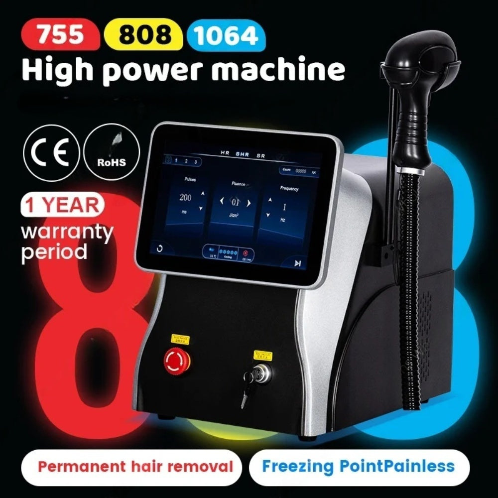 808nm diode laser Ice Titanium 3 wavelength 755nm 808nm 1064nm professional body hair removal machine. Long term painless hair removal beauty salon