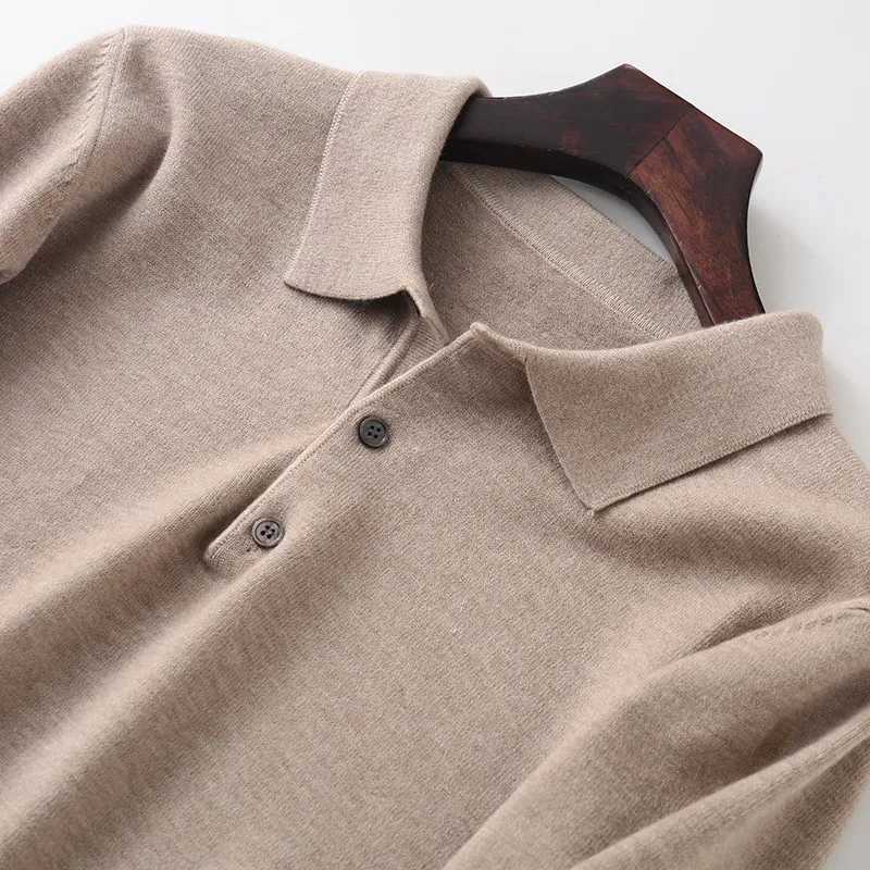 Cashmere Cotton Blend Polo Collar Sweater Men Tops Autumn Winter Mature Male Business Casual Turndown Knitted Wool Pullover M240914