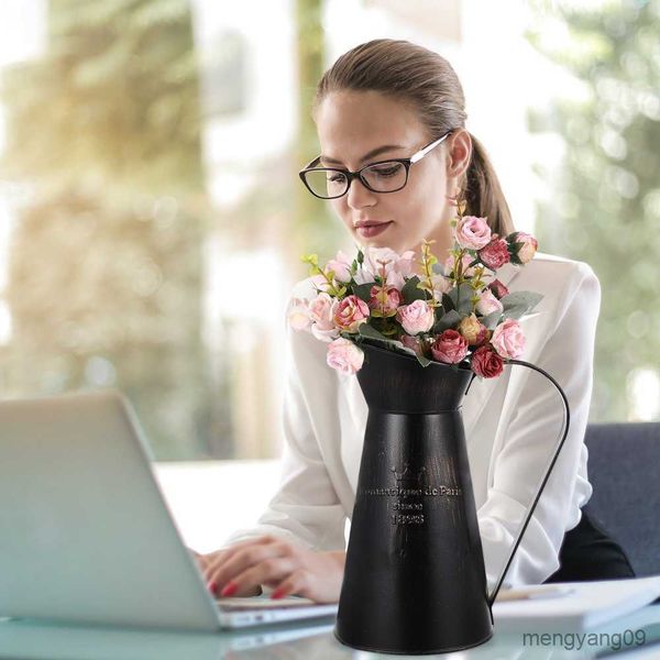 Planters Pots Bunga Logam Pedesaan Ember Penanam Pot Chic Rumah Pertanian Lusuh Antik Dapat Pernikahan Negara Galvanis R230807