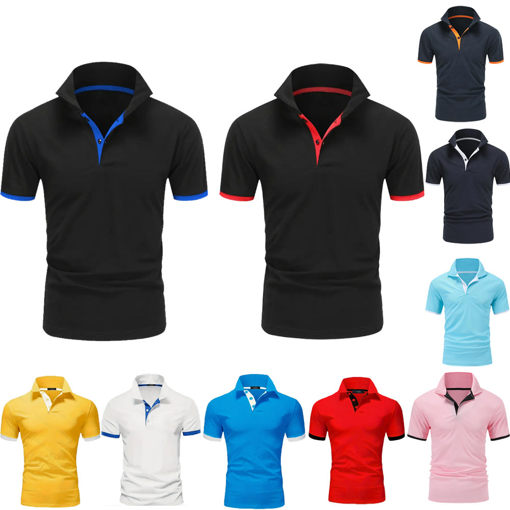 Men&#039;s Summer Shirt - Breathable Quick-Dry Short Sleeve, Navy Blue with Orange Trim Collar & Cuffs, Regular Fit Business Casual & Casual Attire,